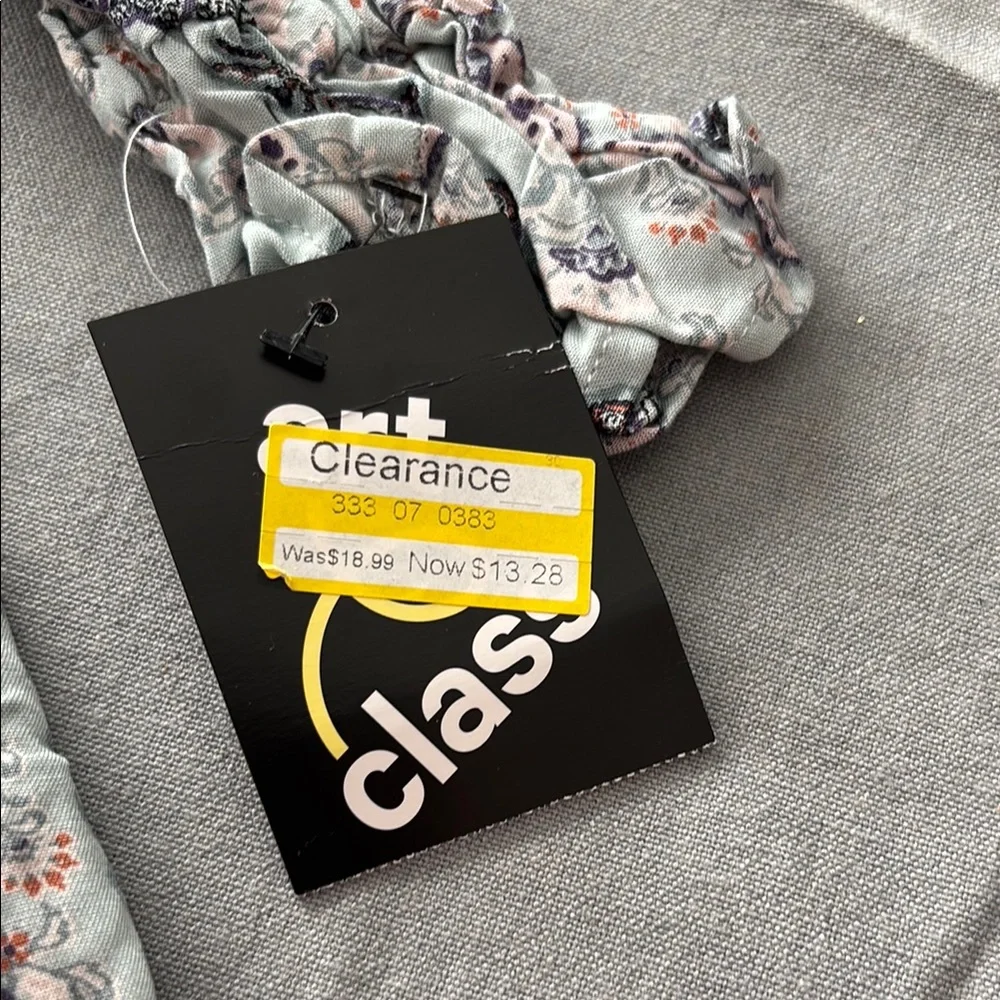 Art Class Gray and White Fit and Flare Dress with Bishop Sleeves